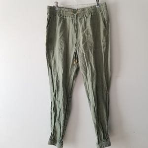 Company by Ellen Tracy Green Linen Jogger Pants Medium